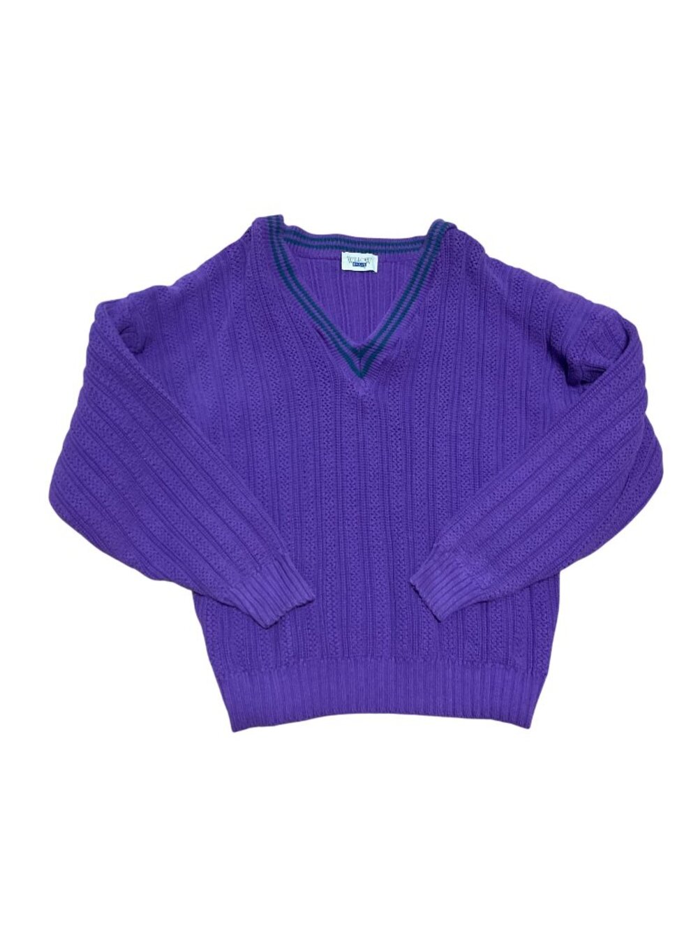 Vintage Willow Bay Purple Cricket Tennis Sweater V-Neck Cotton L Made In USA